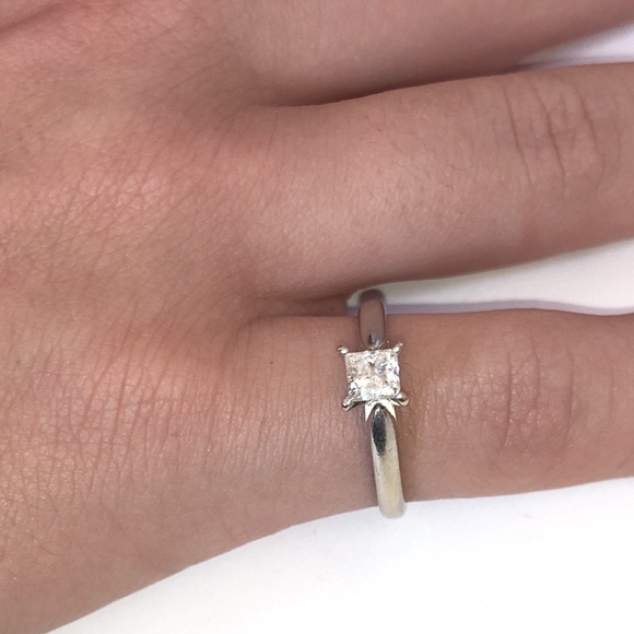 Solid Stamped 14K White Gold Natural Diamond Princess Solitaire Engagement Ring - Picture 14 of 17